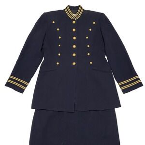 Vtg Women's Navy Military Jacket Skirt Set Napoleon Indie Steampunk